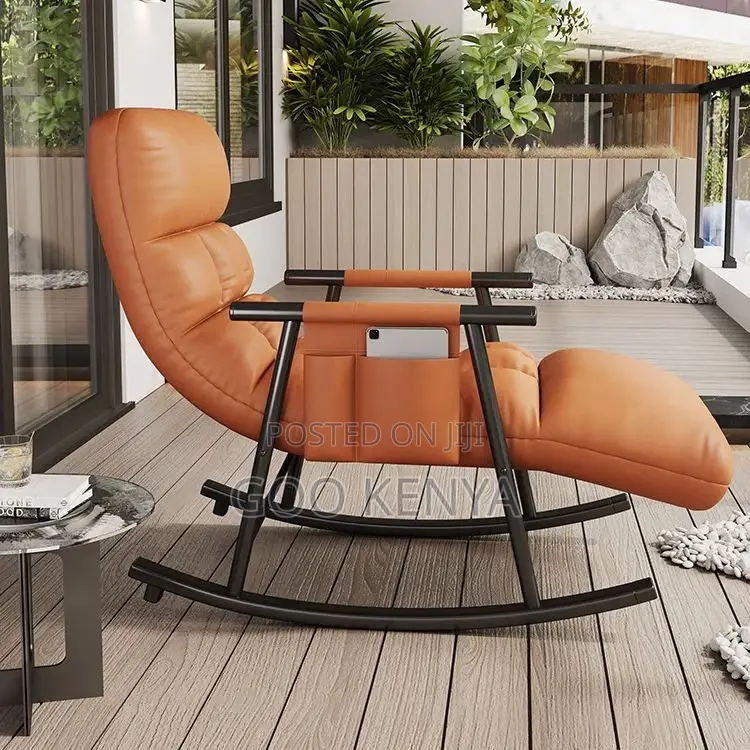 Outdoor Chair; Cozy Orange Fabric-Covered Rocking Armchair
