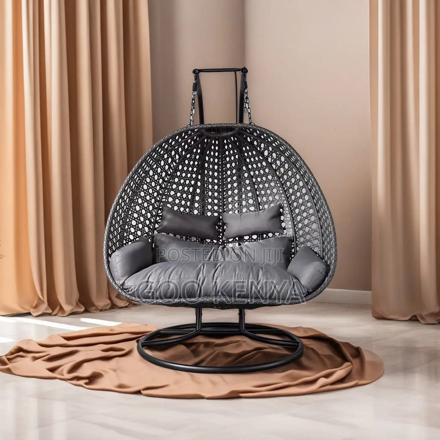 Home Chair; Double Rattan Hanging Hammock Chair and Sturdy Metal Stand
