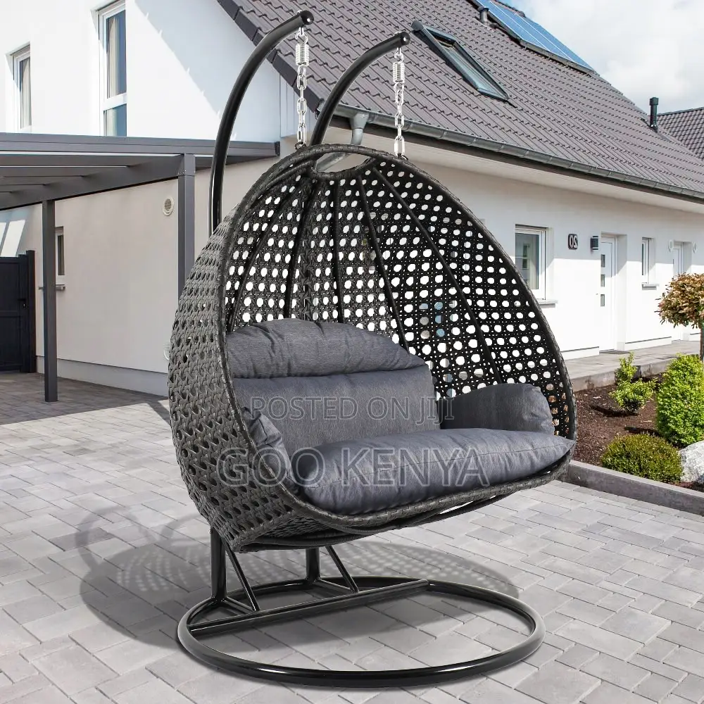 Home Chair; Double Rattan Hanging Hammock Chair and Sturdy Metal Stand
