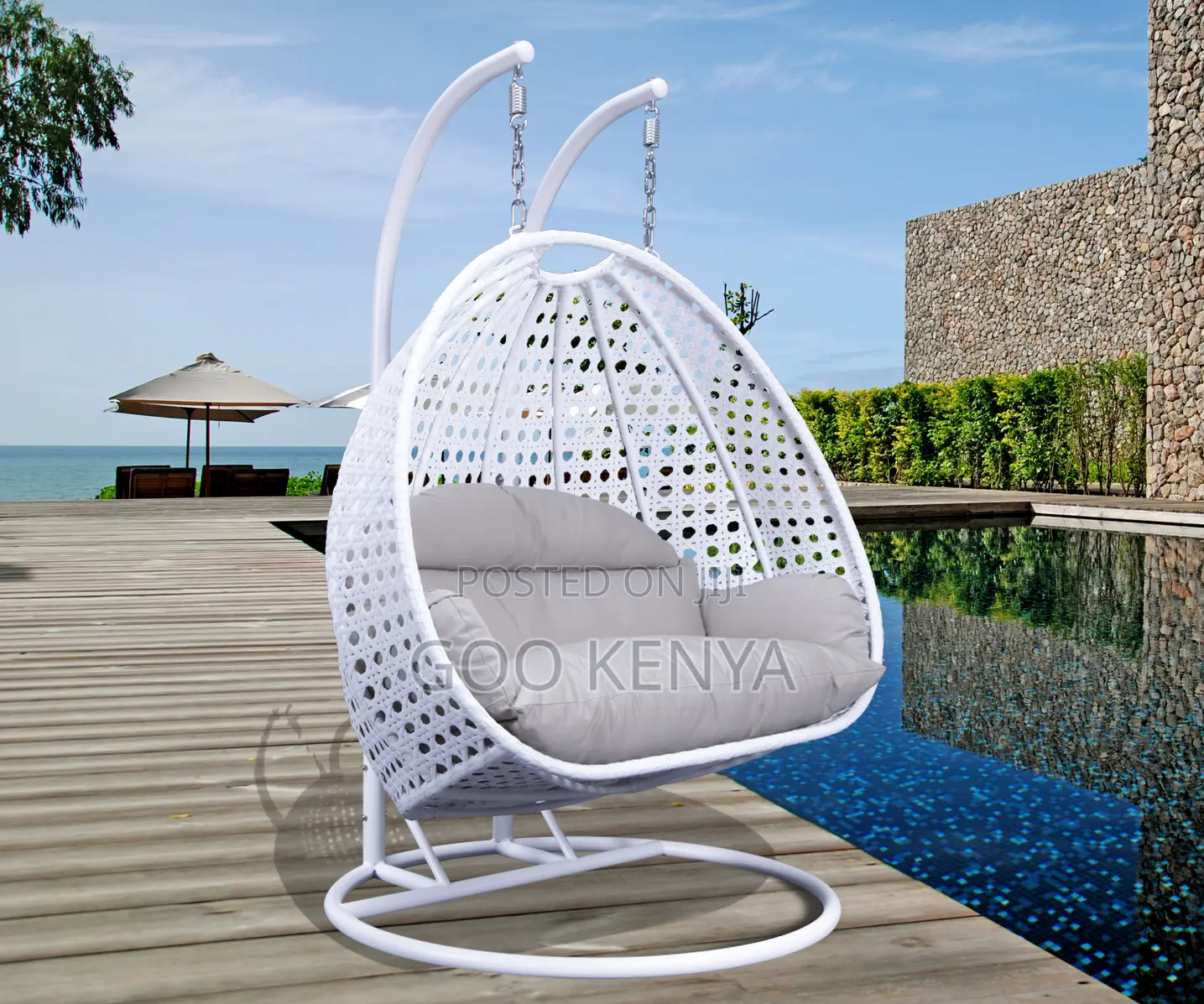 Home Chair; Double Rattan Hanging Hammock Chair and Sturdy Metal Stand