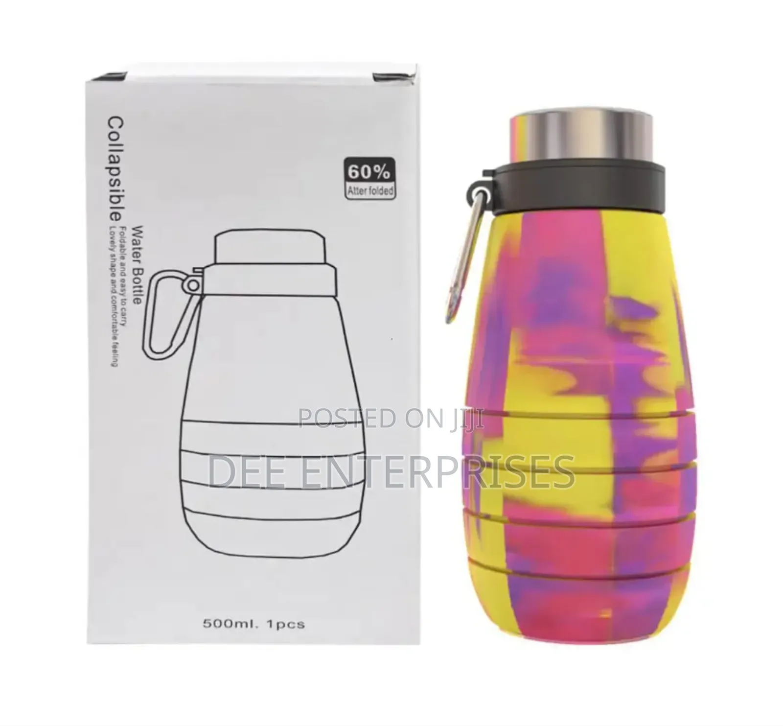Portable Silicone Folding Water Bottle With Collapsible Cup