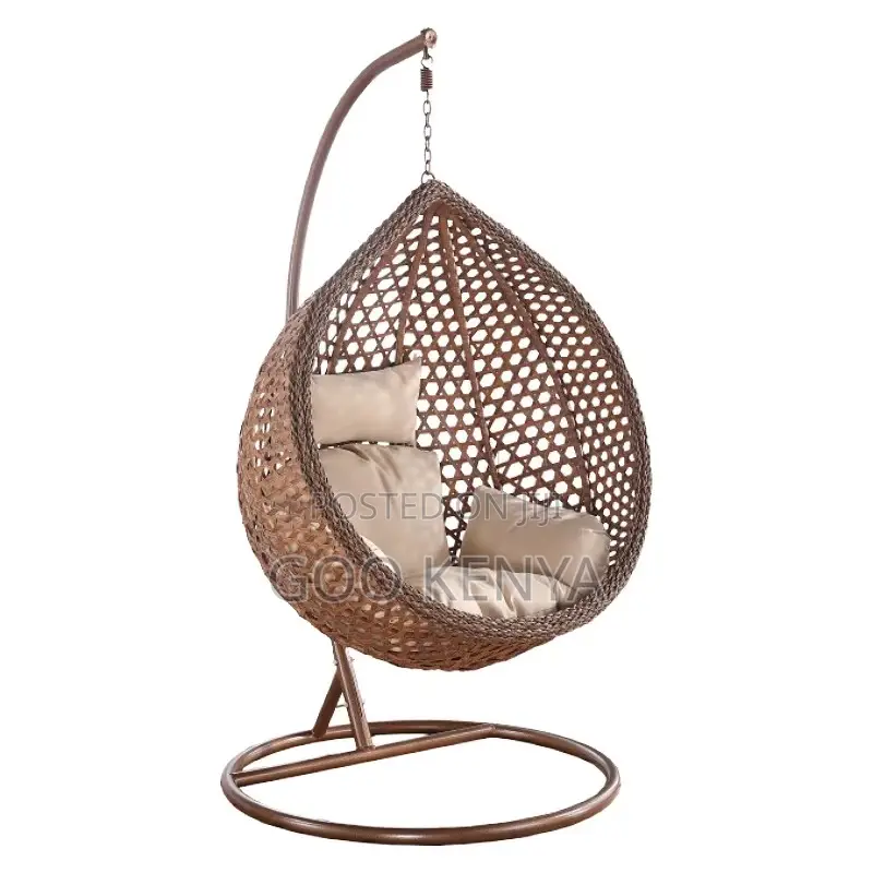 Home Chair; Cushioned Hanging Rattan Swing for Balcony or Garden