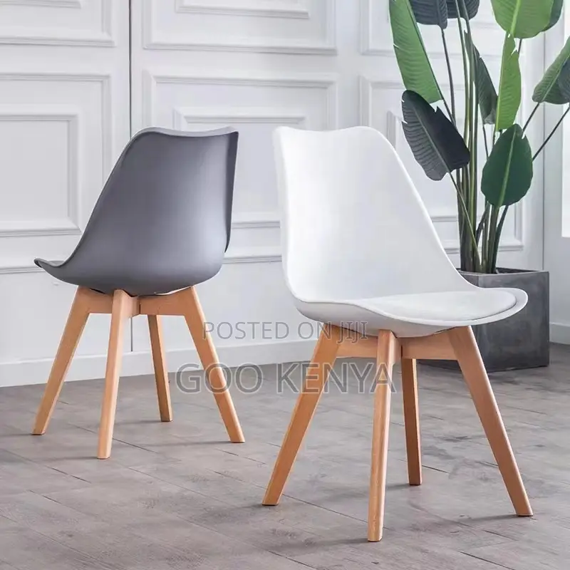 Dining Chair; Leather Padded Plastic Dining Chair With Wooden Base