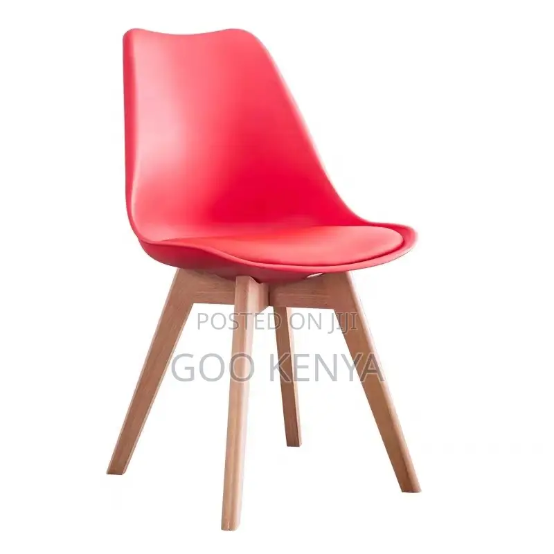 Dining Chair; Leather Padded Plastic Dining Chair With Wooden Base