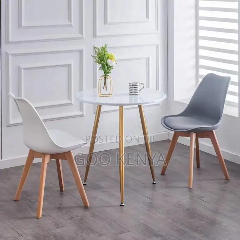 Dining Chair; Leather Padded Plastic Dining Chair With Wooden Base