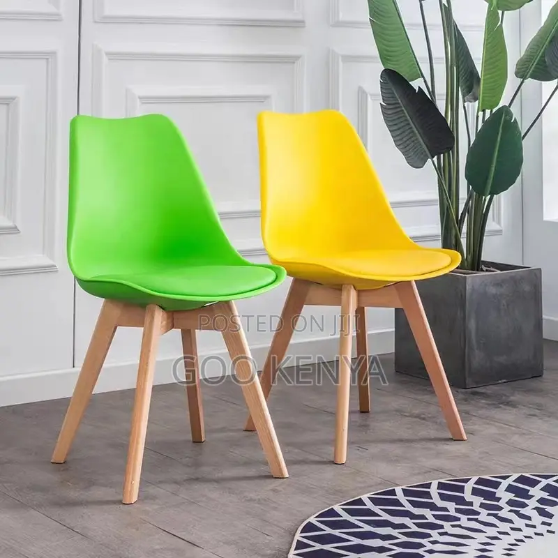 Dining Chair; Leather Padded Plastic Dining Chair With Wooden Base