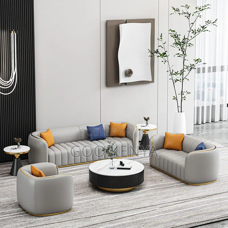 Home Sofa; 3-Seater Fabric Upholstery Living Room Couch