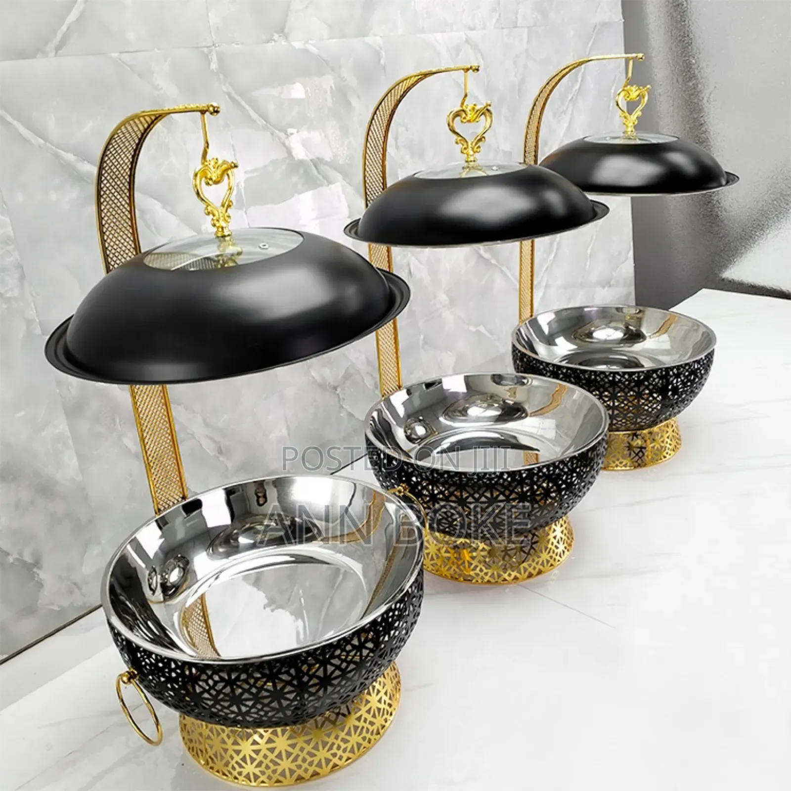*Black Stainless Steel Chaffing Dish With Hanging Lid At