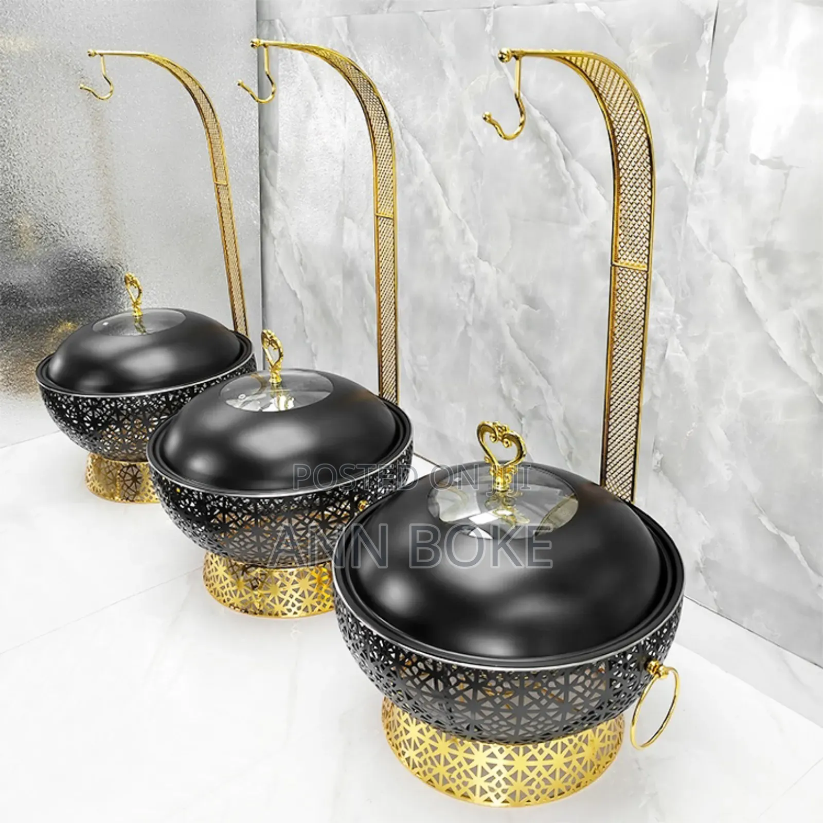 *Black Stainless Steel Chaffing Dish With Hanging Lid At