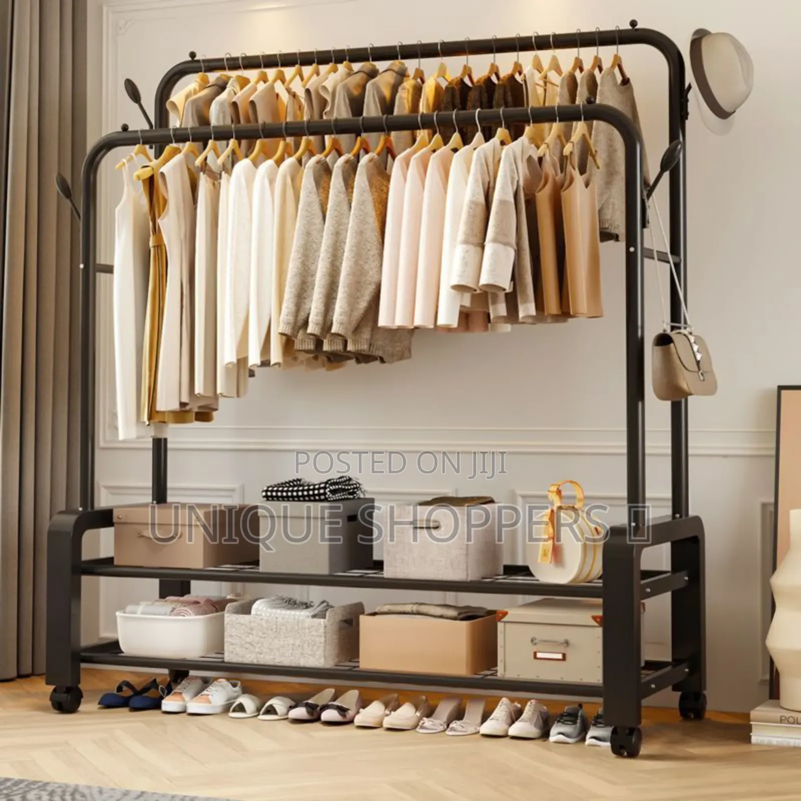 Advanced Double Layer Garment Rack Floor Standing Clothes Hanger*