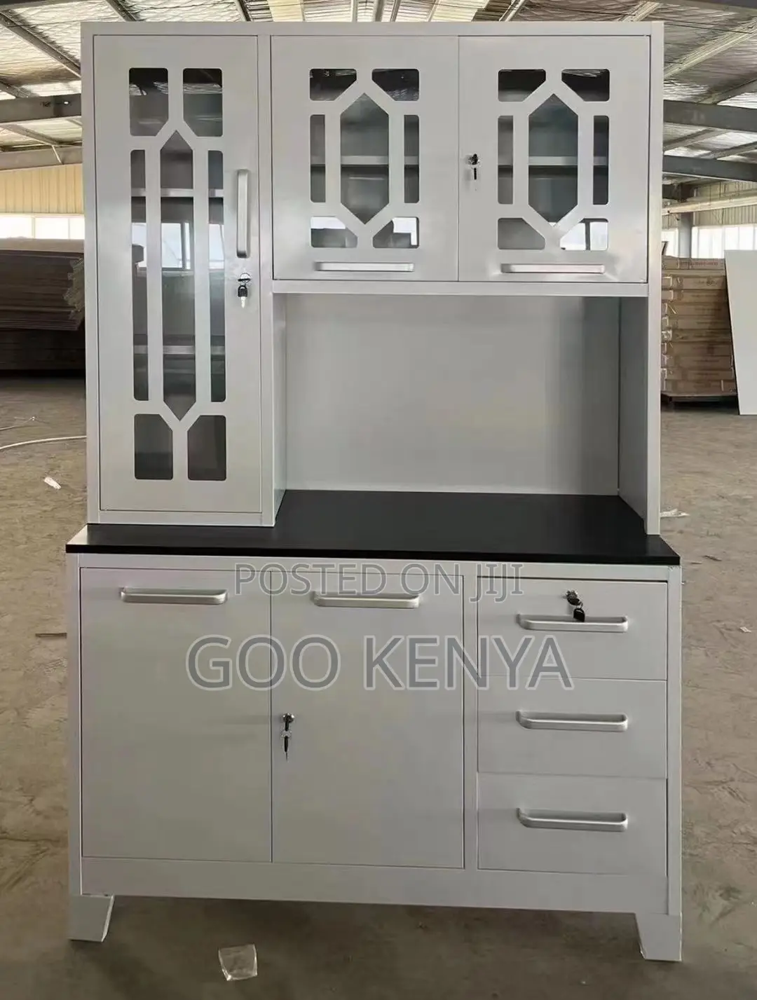 Home Cabinet; Wooden MDF Kitchen Cabinet With Glass Showcases
