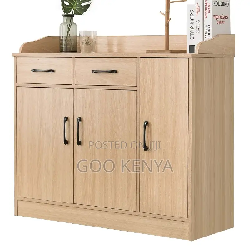 Home Cabinet; 3-Door Wooden Home Cupboard With Drawer and Shoe Rack