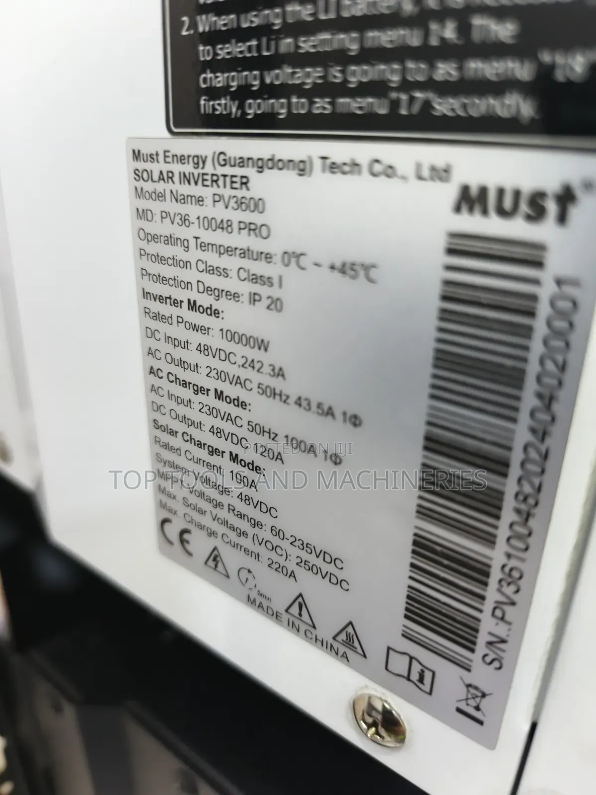 Must 10kva 48v 100a 250vdc Hybrid Pv3600 Pro Low Frequency Inverter