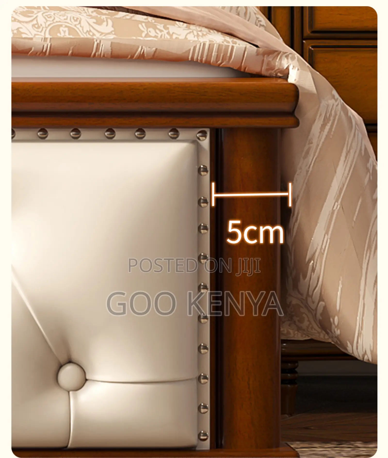 Home Bed; Mahogany King Bed With Leather Headboard and Footboard