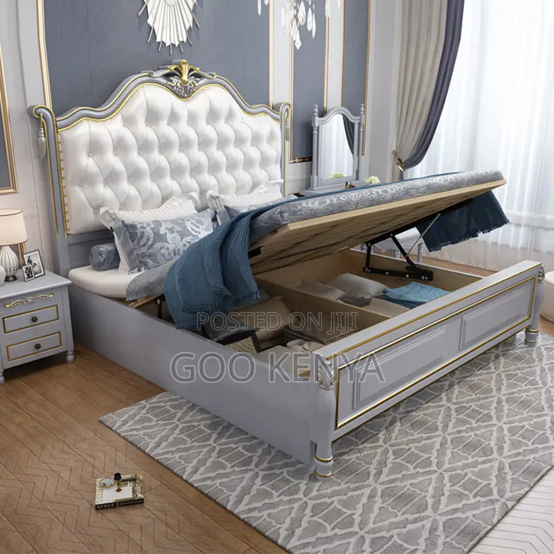 Home Bed; Solid Mahogany King Bed With Leather Head