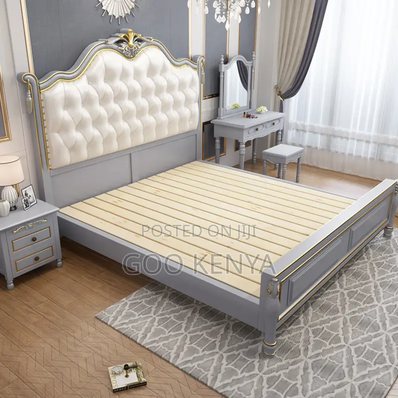 Home Bed; Solid Mahogany King Bed With Leather Head