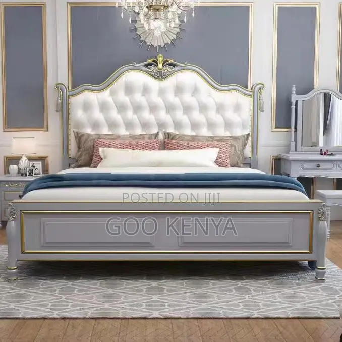 Home Bed; Solid Mahogany King Bed With Leather Head