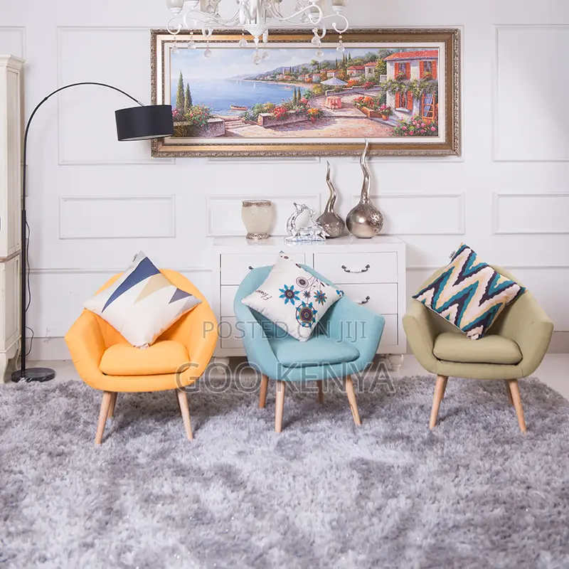 Home Chair; Soft Fabric Accent Armchair With Sturdy Wood Legs