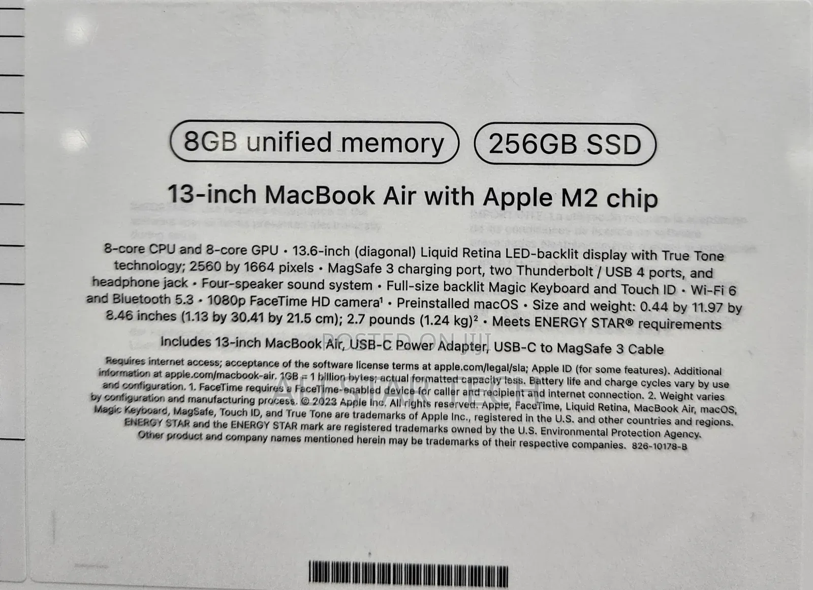 New Laptop Apple MacBook Air 2022 M2 8GB Apple M2 SSD 256GB