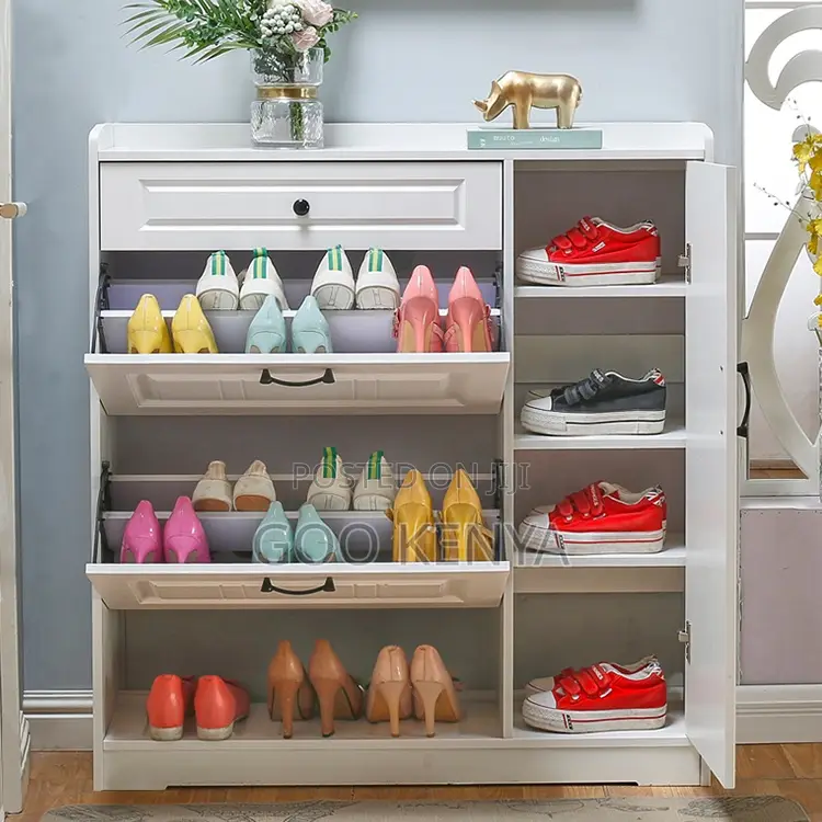 Home Shoe Rack; Multi-Functional Wooden Flip Shoe Rack With Storage