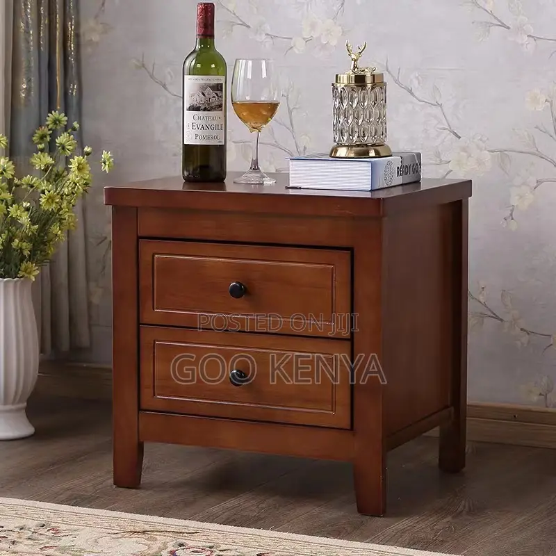 Home Cabinet; Elegant Wooden Bedside Cabinet in Mahogany Finish
