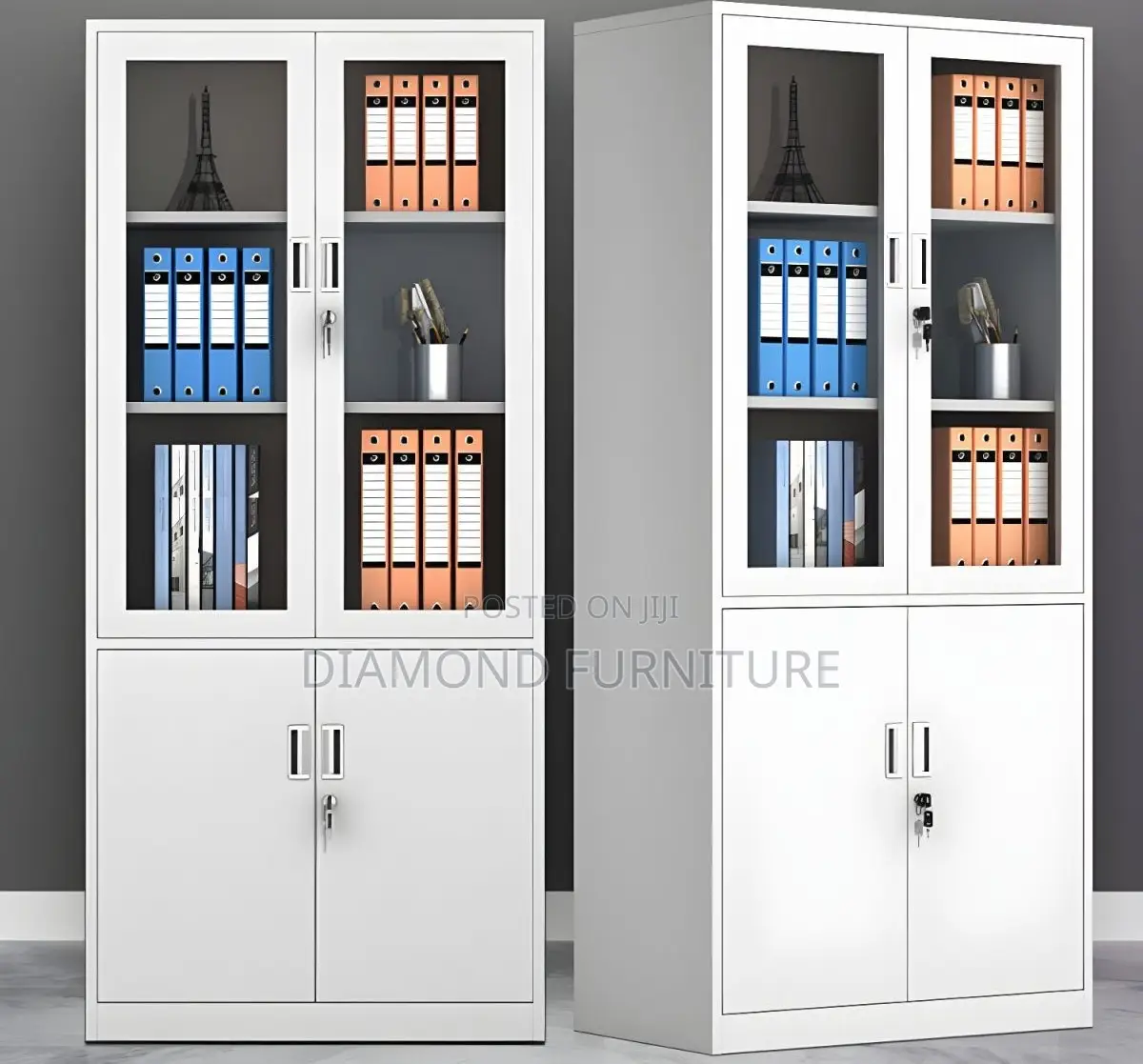 Office Furniture; Durable {2-Door Glass Steel Office Storage Cabinet}