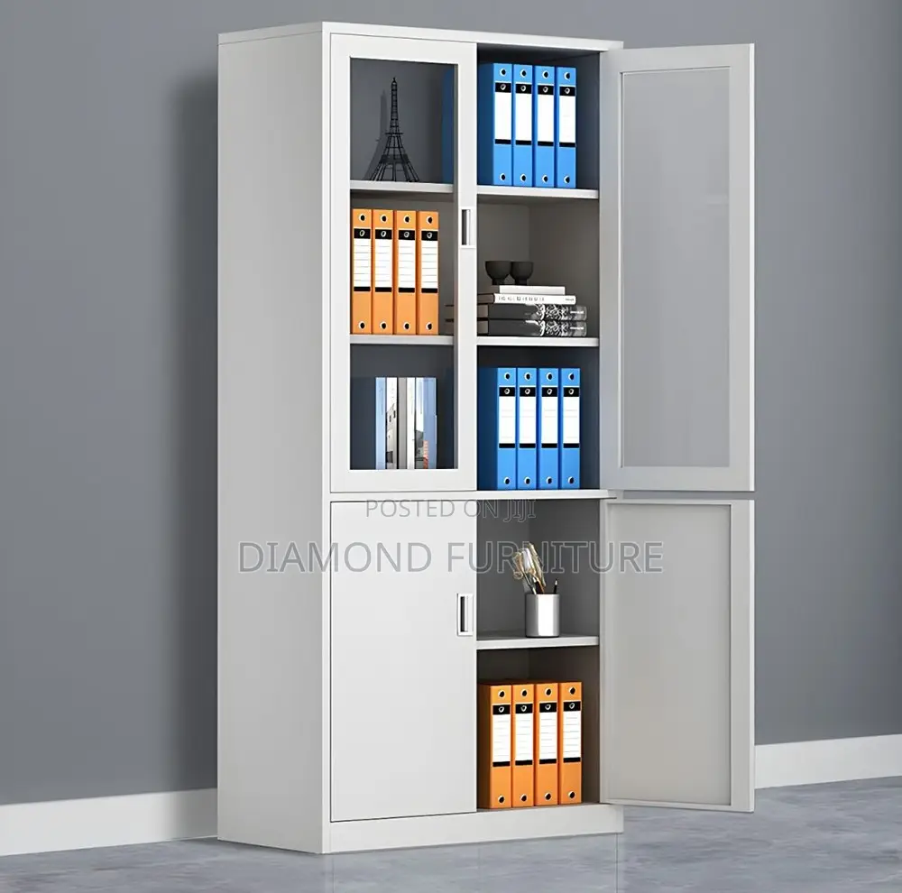 Office Furniture; Durable {2-Door Glass Steel Office Storage Cabinet}