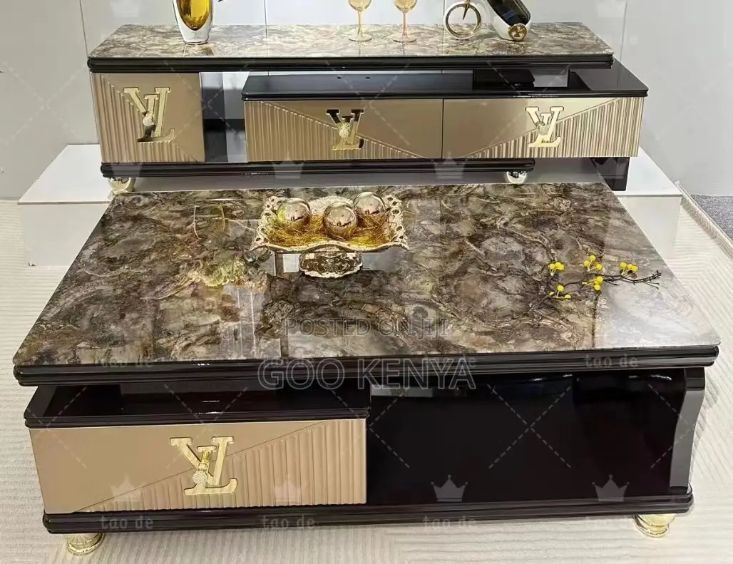 Home Set; Polished Marble Coffee Table With Tv Cabinet