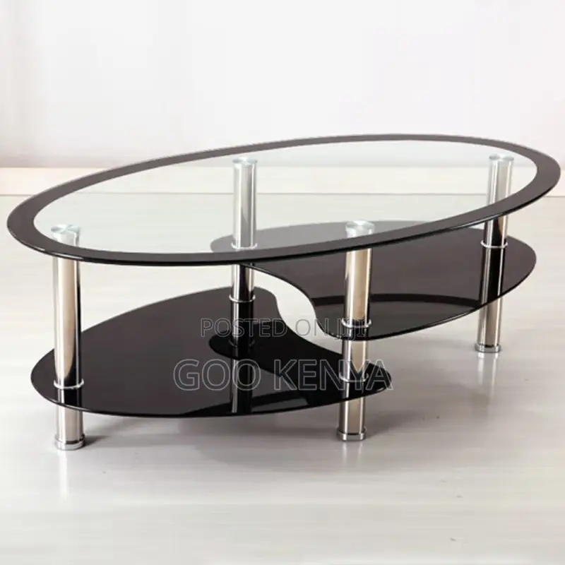 Home Table; Oval Glass Coffee Table With Modern Base