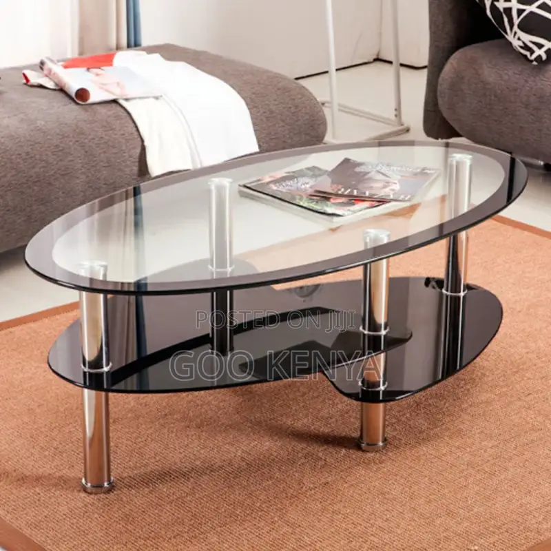 Home Table; Oval Glass Coffee Table With Modern Base