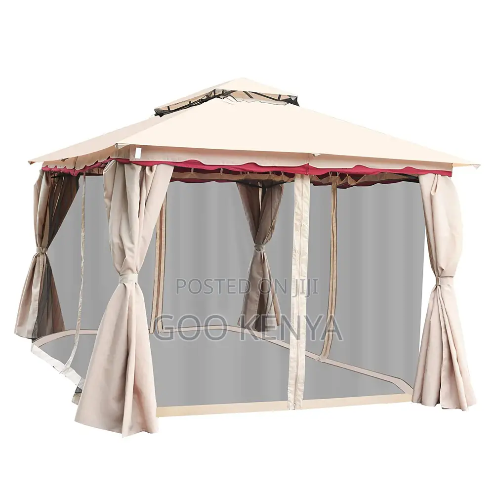 Outdoor Sun Umbrella; Metal Garden Gazebo With Waterproof Roof Walls