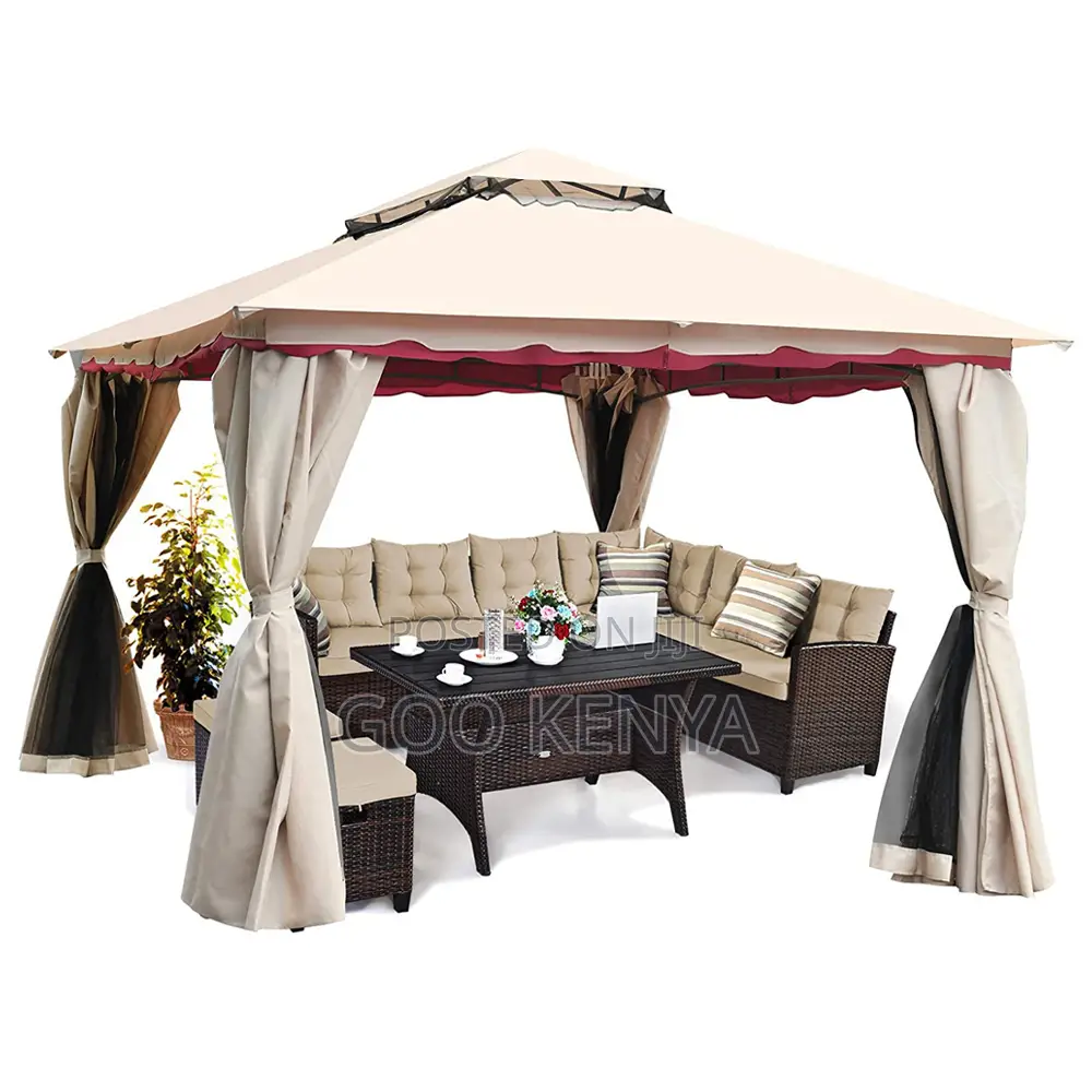 Outdoor Sun Umbrella; Metal Garden Gazebo With Waterproof Roof Walls