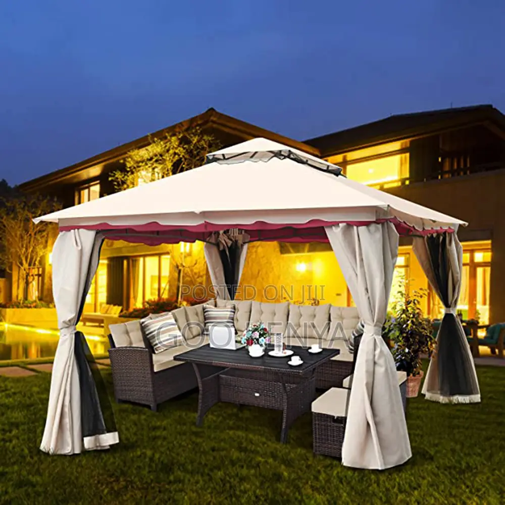 Outdoor Sun Umbrella; Metal Garden Gazebo With Waterproof Roof Walls