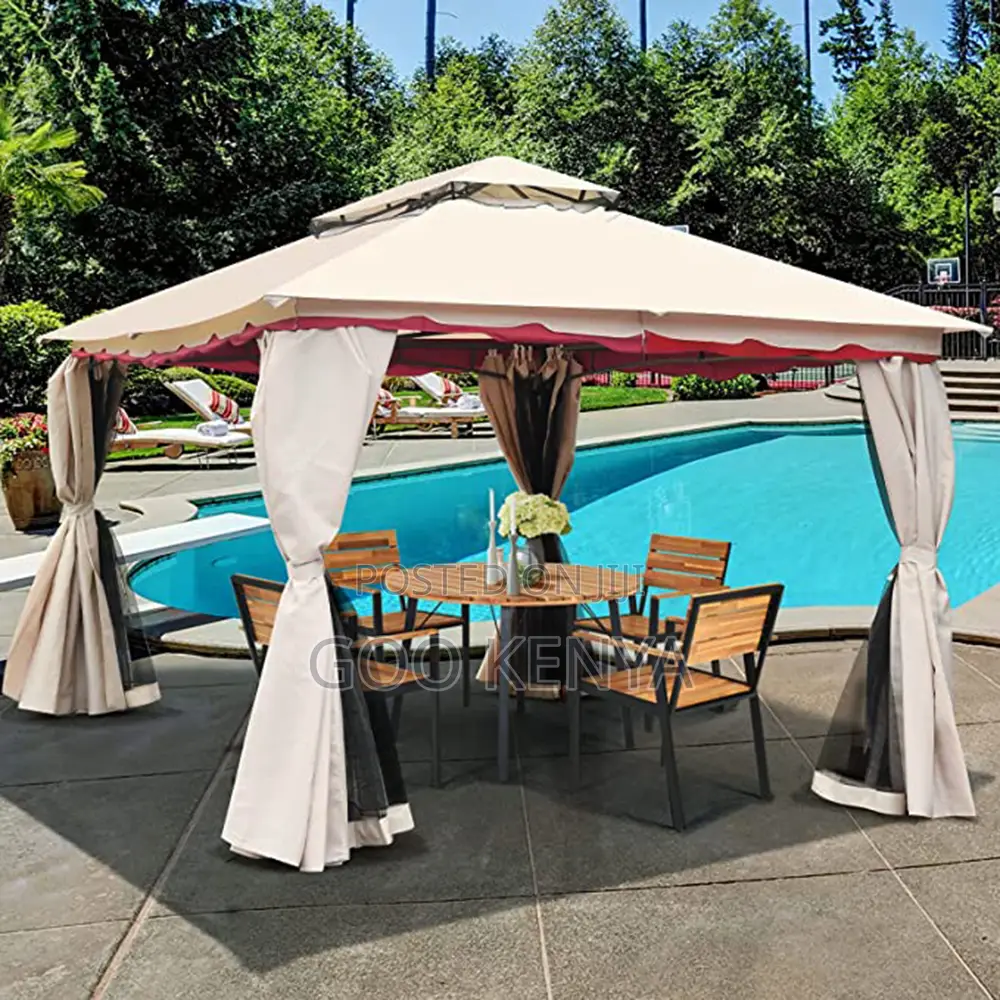 Outdoor Sun Umbrella; Metal Garden Gazebo With Waterproof Roof Walls