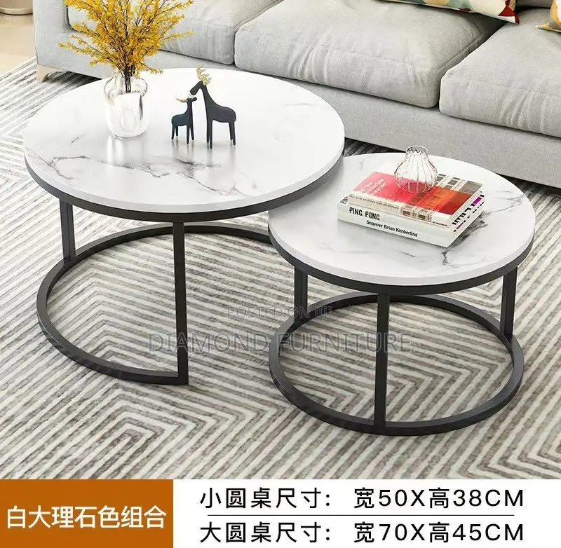 Office Furniture; 2 Round Wooden Nesting Coffee Tables for Living Room