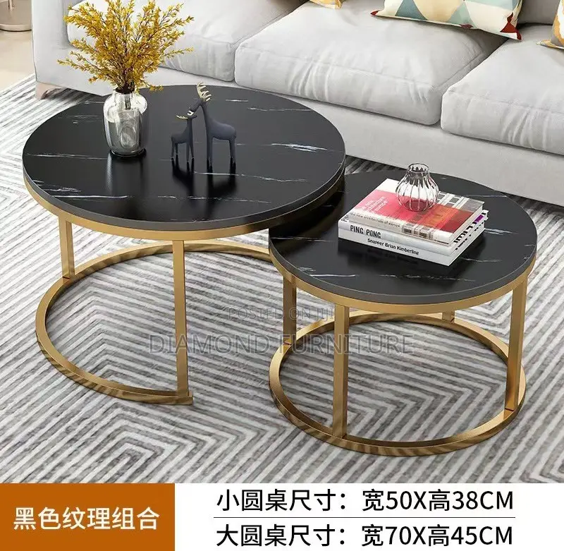 Office Furniture; 2 Round Wooden Nesting Coffee Tables for Living Room