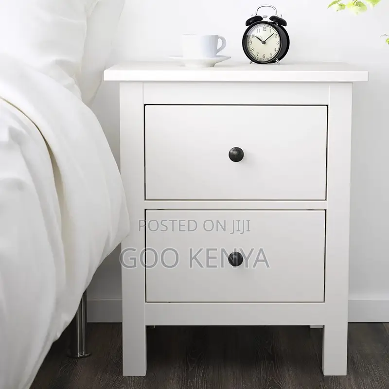 Home Cabinet; Polished Wooden Nightstand With Twin Drawers