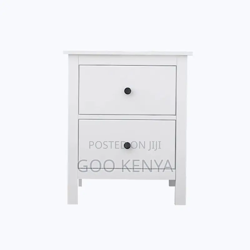 Home Cabinet; Polished Wooden Nightstand With Twin Drawers
