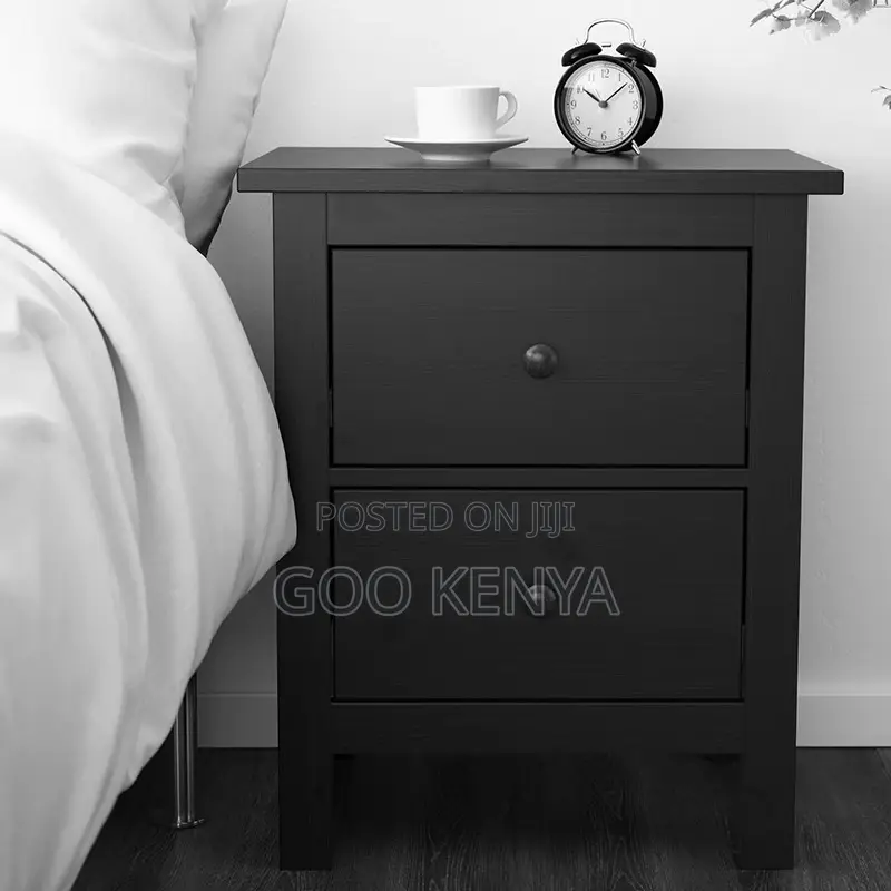 Home Cabinet; Polished Wooden Nightstand With Twin Drawers