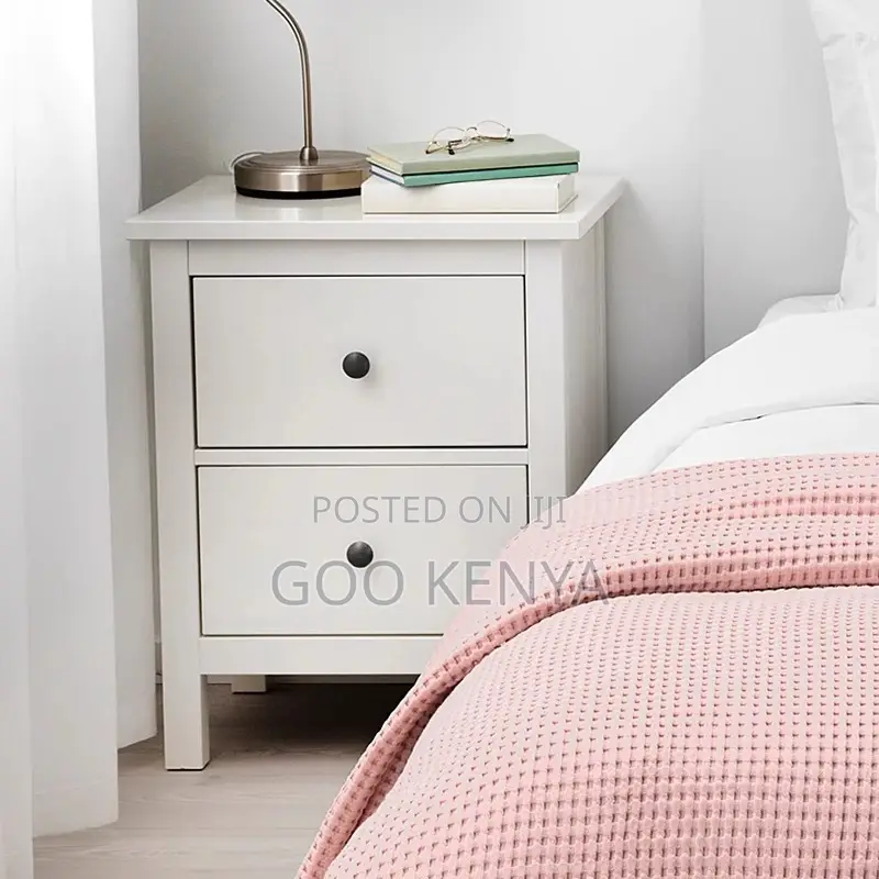 Home Cabinet; Polished Wooden Nightstand With Twin Drawers