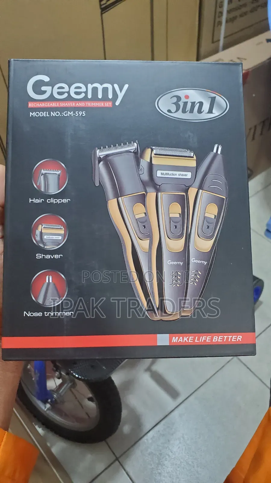 3 In1 Gemy Rechargeable Hair ,Shaver, Nose Trimmer Kit