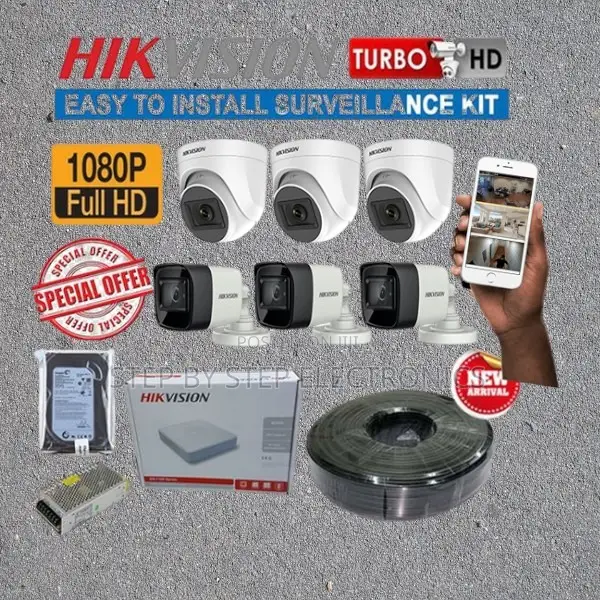 Hikvision 6 Cameras 1080p 2mp DVR CCTV Kit With 500gb Hard Disk Drive