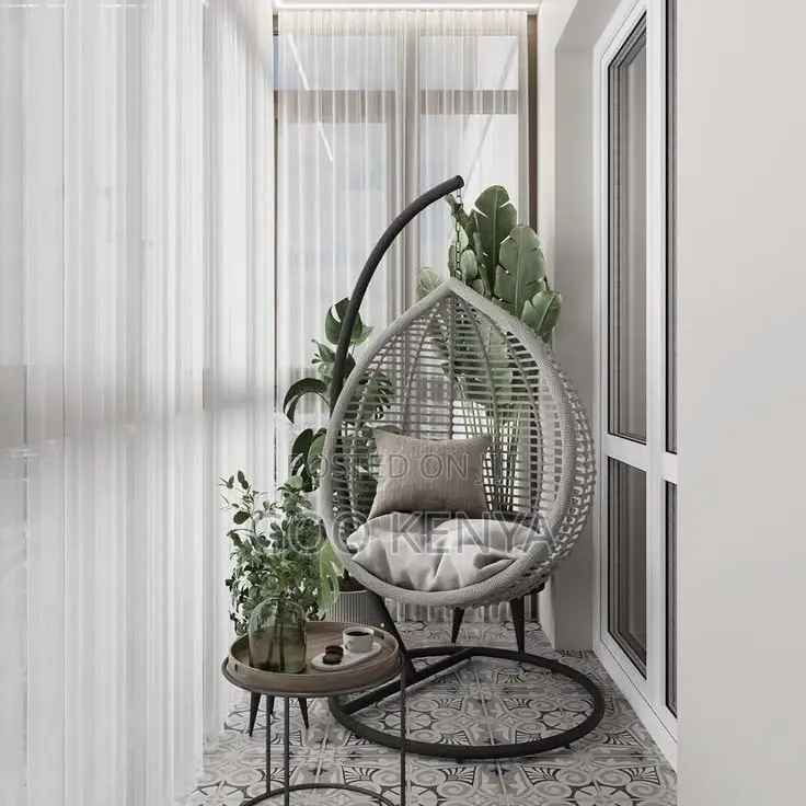 Outdoor Chair; Cozy Rattan Hanging Hammock Chair With Fabric Cushions