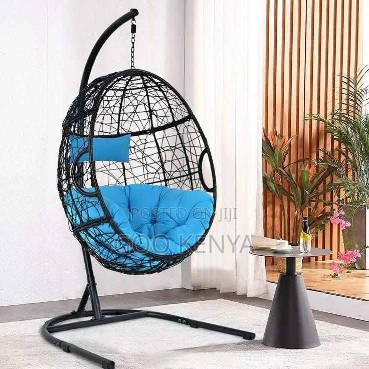 Outdoor Chair; Cozy Rattan Hanging Hammock Chair With Fabric Cushions