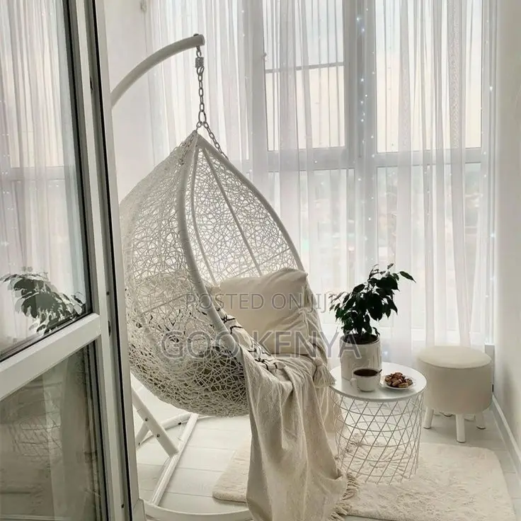 Outdoor Chair; Cozy Rattan Hanging Hammock Chair With Fabric Cushions