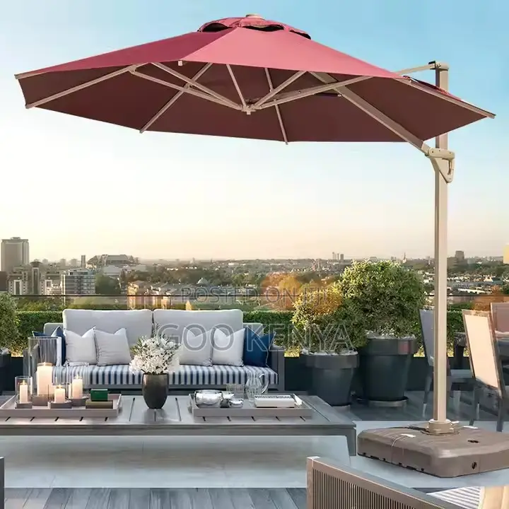 Outdoor Sun Umbrella; Rotating Wood Garden Umbrella With Fabric Canopy