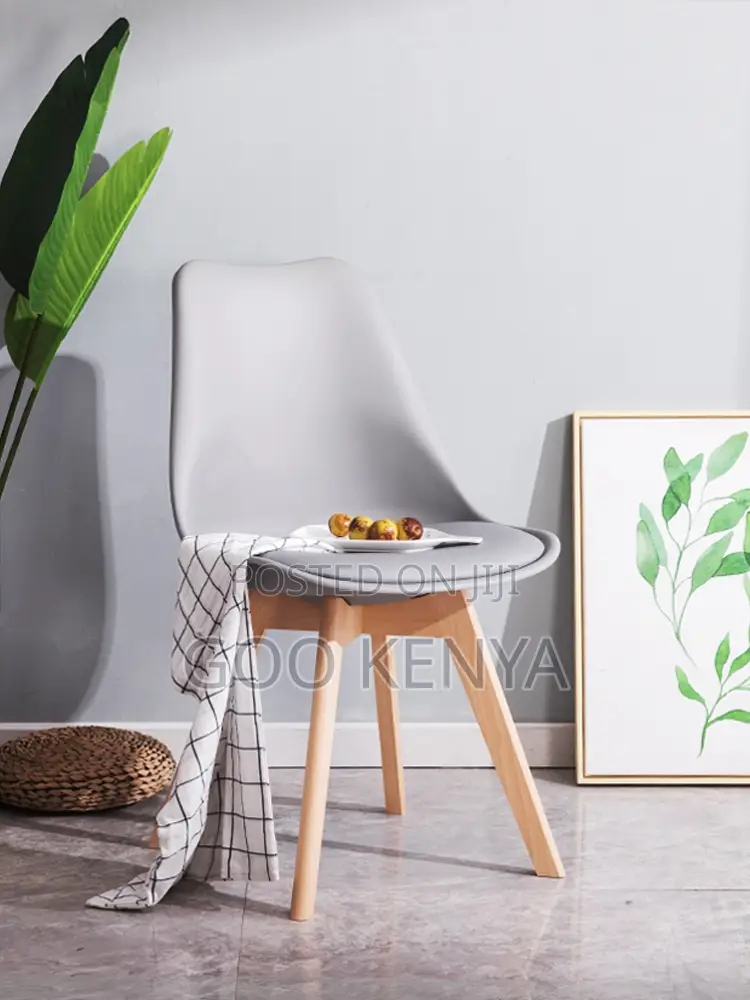 Home Dining Chair; Plastic Eames Chair With Cushion With Wood Base