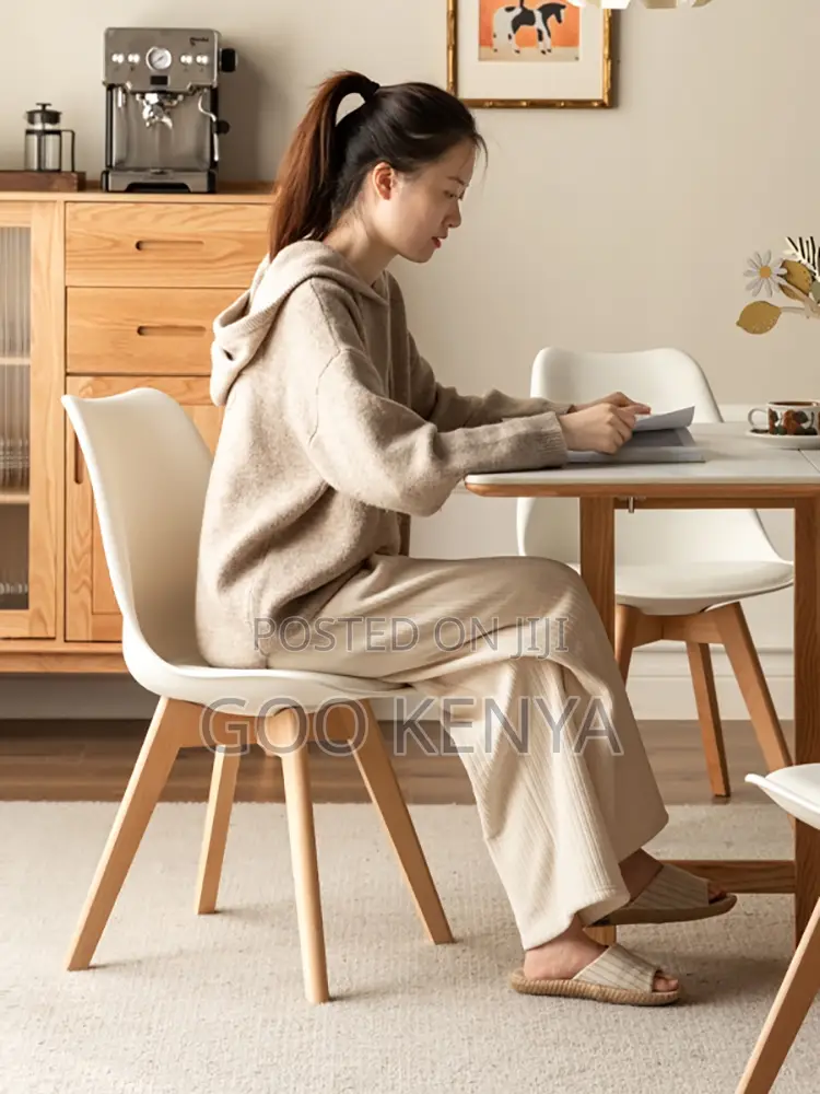 Home Dining Chair; Plastic Eames Chair With Cushion With Wood Base