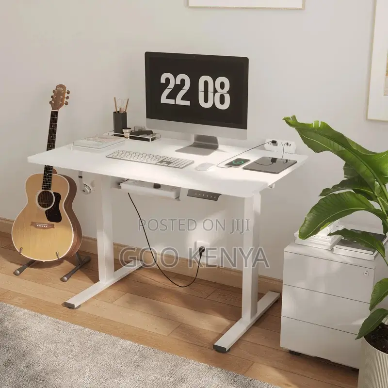 Office Table; Electric Adjustable Office Desk With Wooden Top