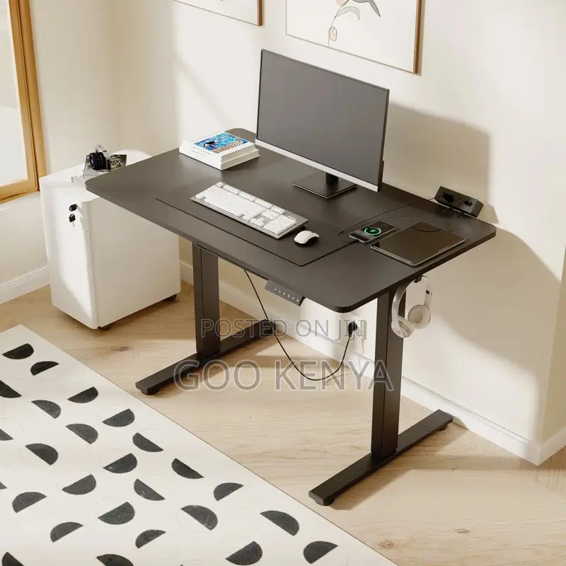 Office Table; Electric Adjustable Office Desk With Wooden Top